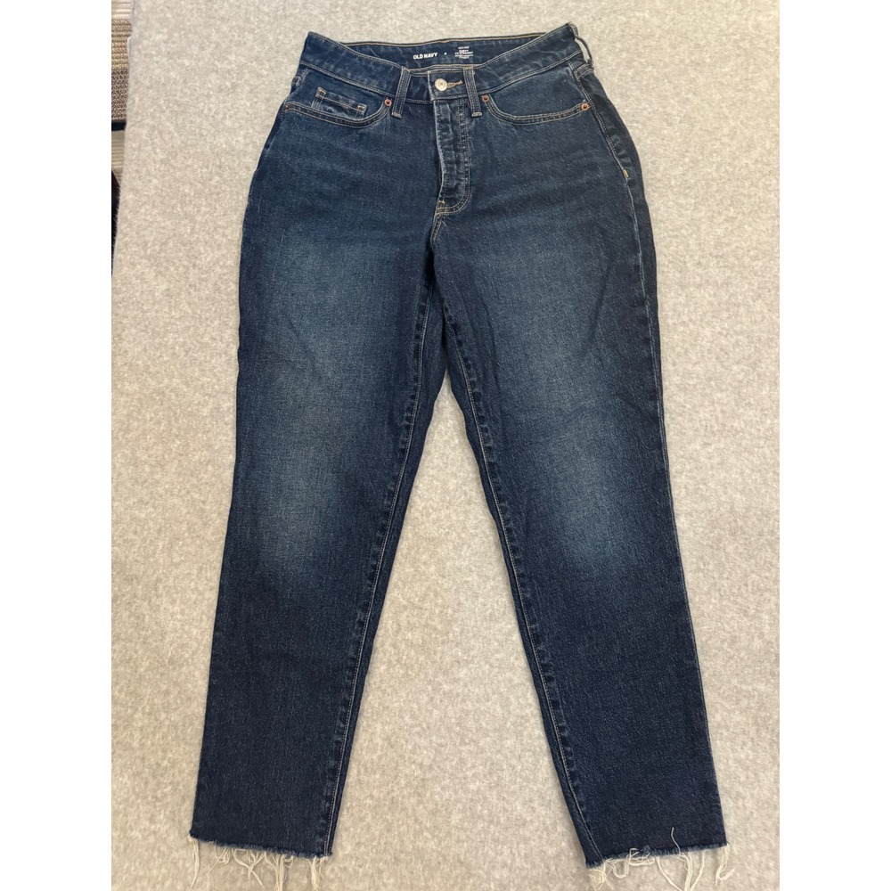 Old Navy High-Rise Curvy‎ OG Straight Jeans Dark Wash Button Fly Raw Hem Size 6